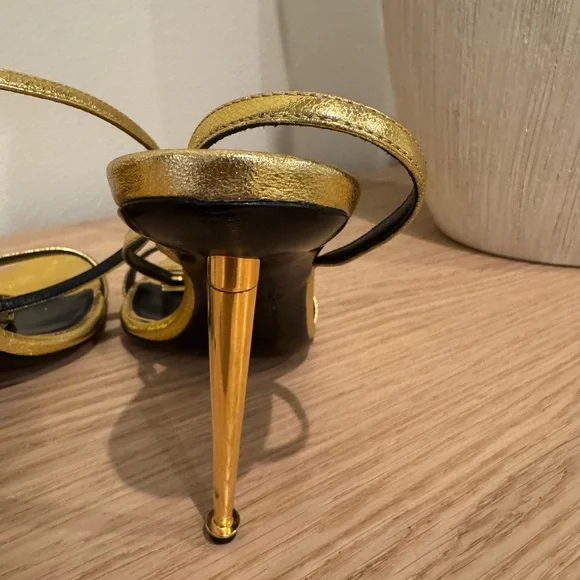 Tom Ford Metallic Gold Strappy Stiletto Sandals - Picture 13 of 16